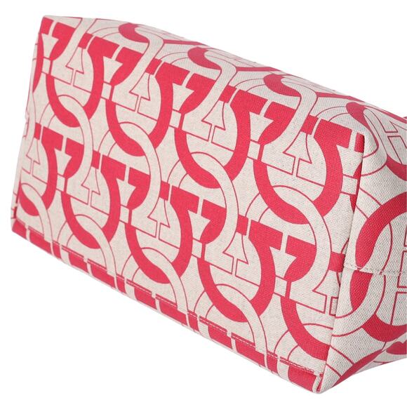 Salvatore Ferragamo Gancini Tote Bag Beige Red Canvas Leather - Picture 4 of 8